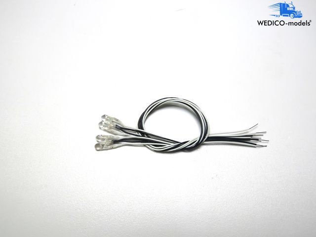 4x LED 6V white 4000mcd 3mm without collar with wire 15cm